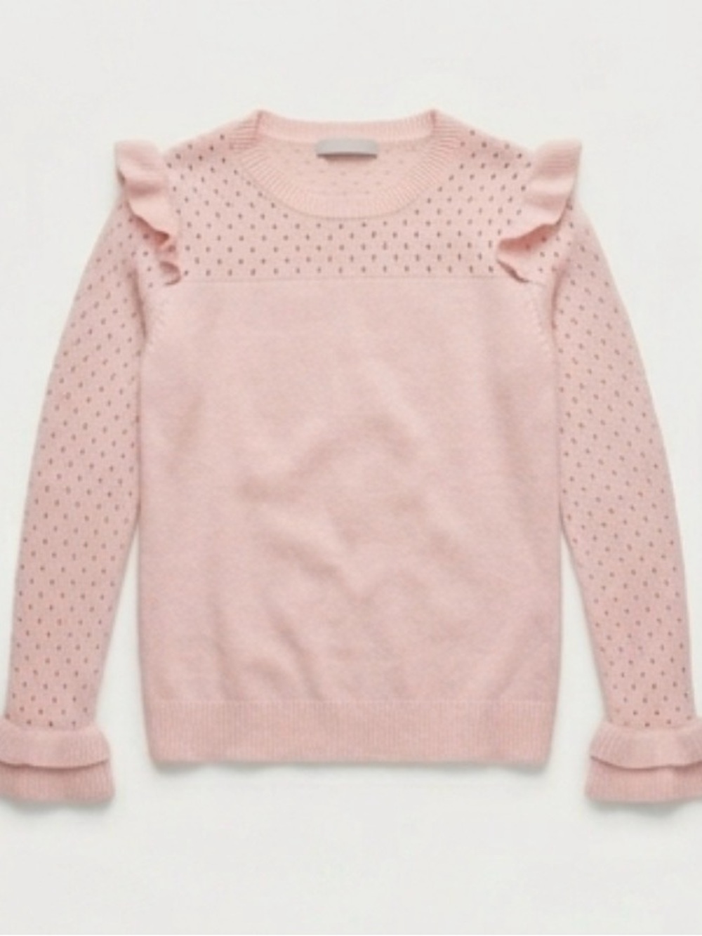 Light Pink Crewneck Sweater with Eyelet Sleeves